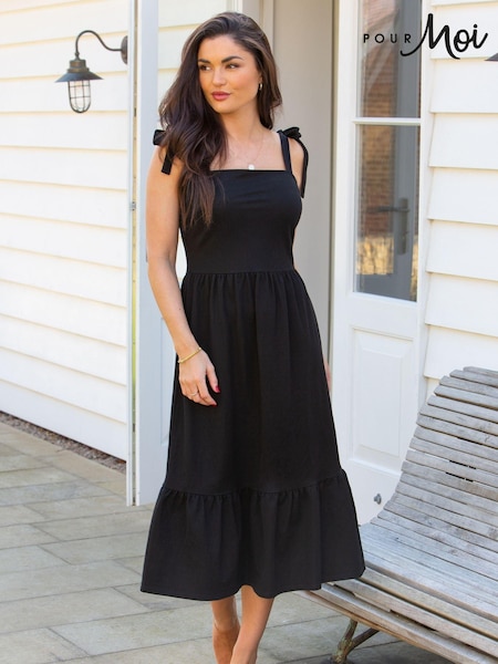 Черный - Pour Moi Laura Jersey Tie Strap Tiered Midi Dress (U75837) | €60