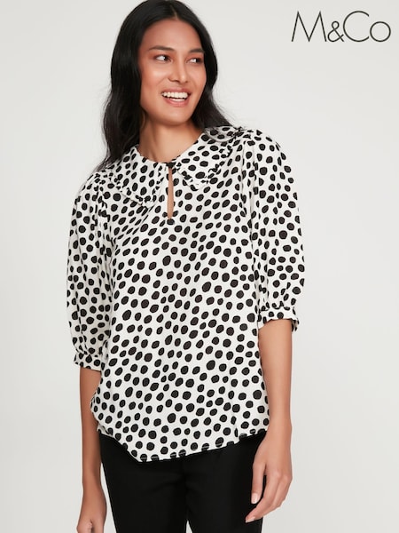 M&Co White Spotty Collar Top (U76097) | € 13