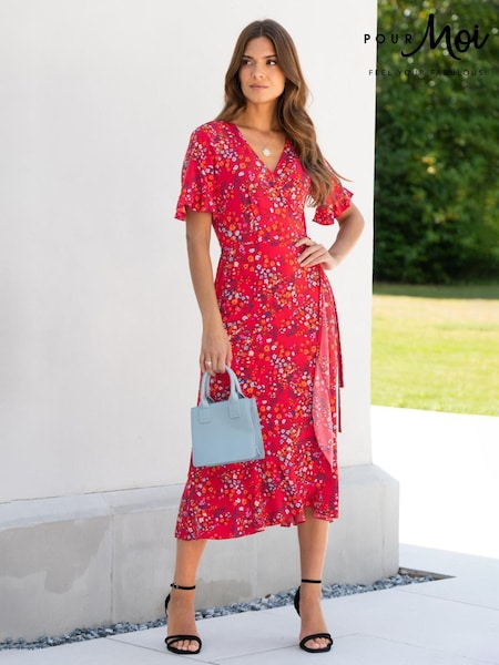 Pour Moi Red Multi Print Megan Stretch Jersey Wrap Midi Dress (U76127) | 243 QAR