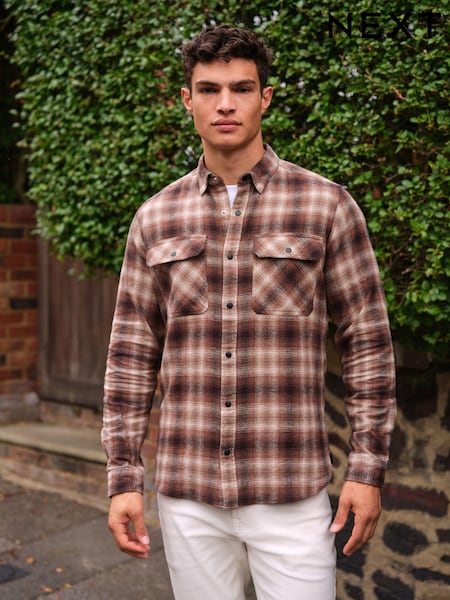 Natural Twin Pocket Check Long Sleeve Shirt (U76241) | €7