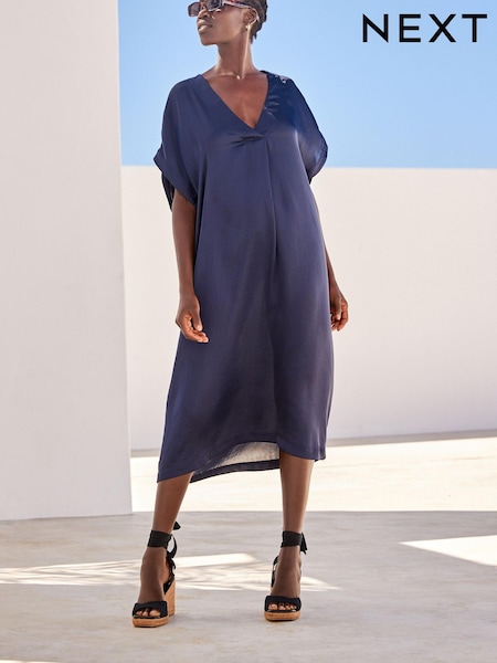 Navy Satin Kaftan Coverup Beach Summer Dress (U76645) | €24