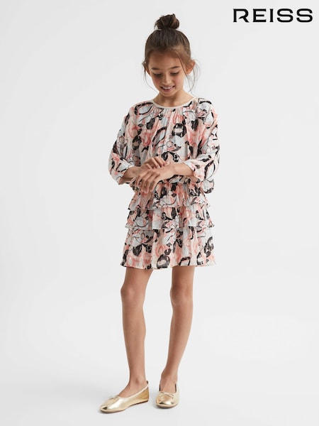 Reiss Blue Print Kayla 9-12 yrs Printed Ruffle Dress (U77388) | 544 QAR