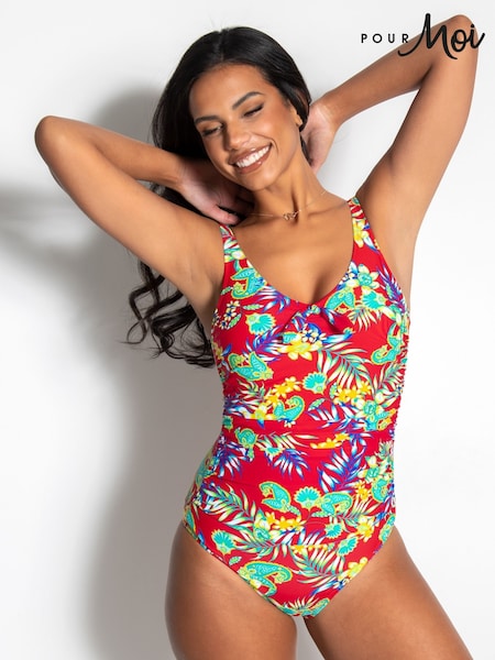 Punainen - Pour Moi Syvä O-kaula-aukko Tummy Control Swimsuit (U77461) | €71