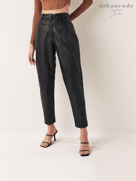 Urban Code Black High Waisted Straight Leg Leather Trousers (U77622) | €87