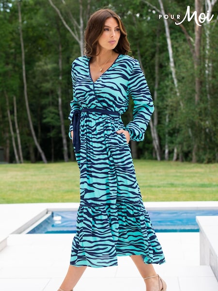 Pour Moi Blue Amara Wrap Front Dress (U77695) | 322 QAR