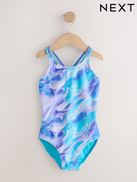 Bleu effet tourbillon - Maillot de bain à double bretelle (3-16ans)