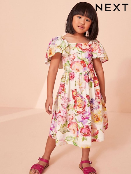 rožnata rožast vzorec - Angel Sleeve Dress (3-16yrs) (U78000) | € 15 - € 20