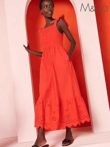 M&Co Red Broderie Tiered Midi Dress (U78061) | €16