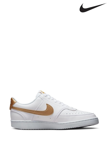 Nike White/Gold Court Vision Low Trainers (U78145) | €36