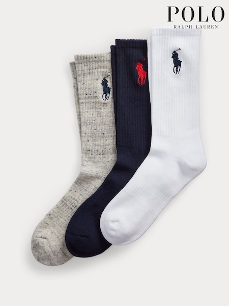Blå - Regular Polo Ralph Lauren Big Pony Crew Socks 3 Pack