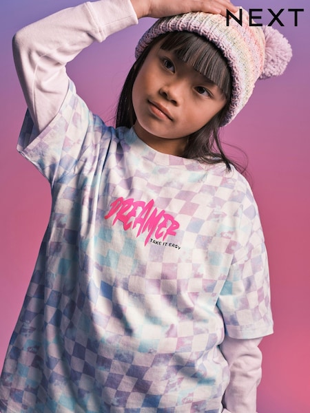 White/Purple Oversized Graphic T-Shirt (3-16yrs) (U78690) | € 7 - € 11