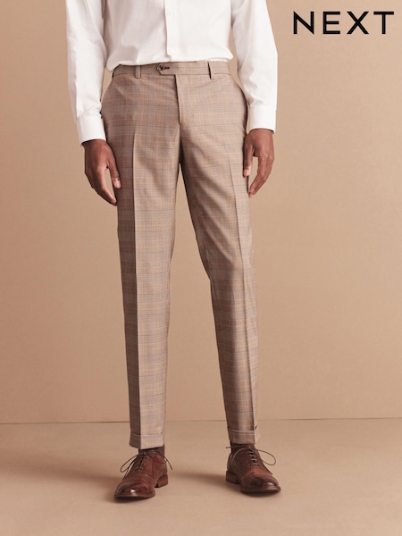 Taupe Skinny Skinny Fit Check Suit: Trousers (U79045) | €10