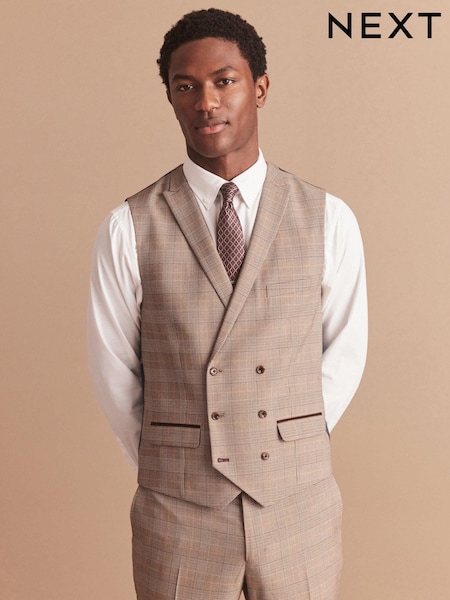 Taupe Regular Fit Check Suit Waistcoat (U79046) | €13