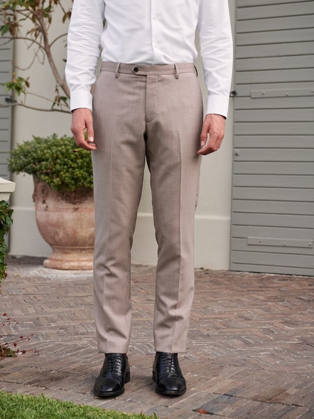 Taupe Brown Slim Fit Wool Blend Check Suit: Trousers (U79048) | € 13
