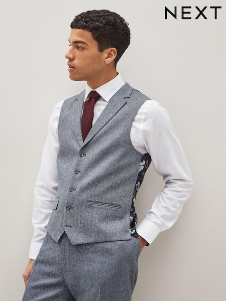 Navy Nova Fides Wool Blend Herringbone Suit Waistcoat (U79055) | €12 - €13