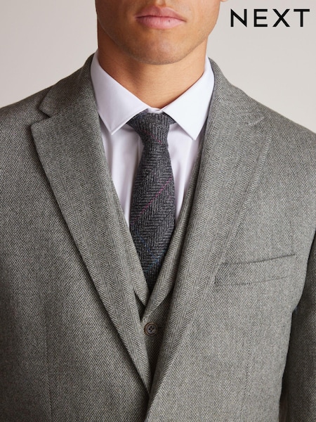 Sage Green Tailored Nova Fides Wool Herringbone Suit Jacket (U79056) | €24