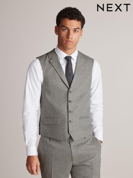 Sage Green Nova Fides Wool Blend Herringbone Suit Waistcoat (U79058) | €12