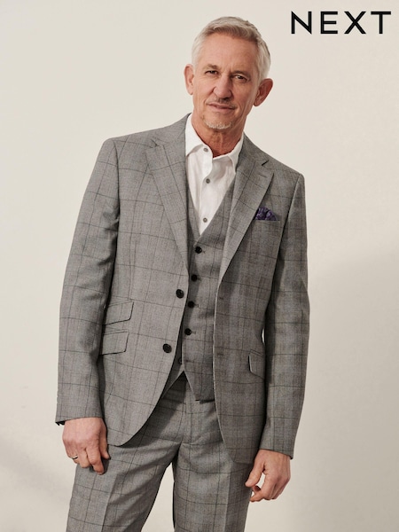 Mid Grey Tailored Fit Wool Blend Check Suit Jacket (U79062) | €11