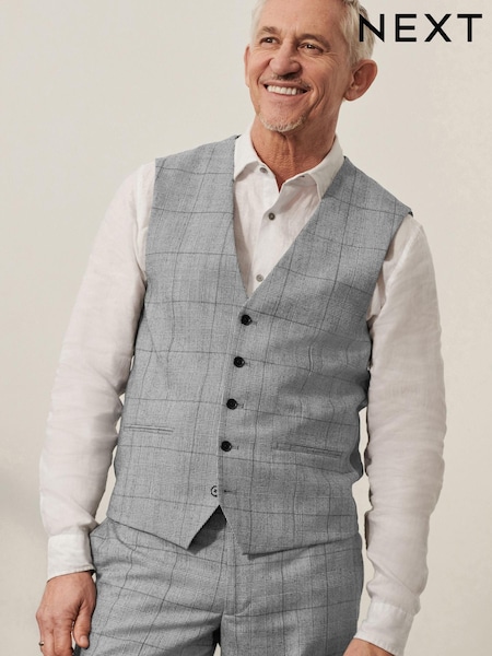 Mid Grey Wool Blend Check Suit Waistcoat (U79064) | €12