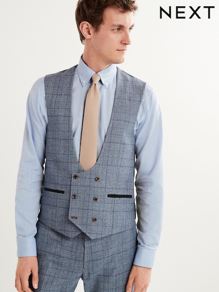Mid Blue Check Suit Waistcoat (U79070) | €27