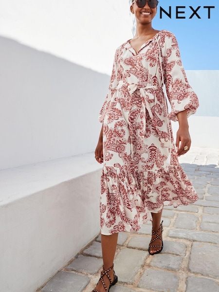 Red Paisley Red Paisley Long Sleeve Midi Summer Dress (U80236) | €34