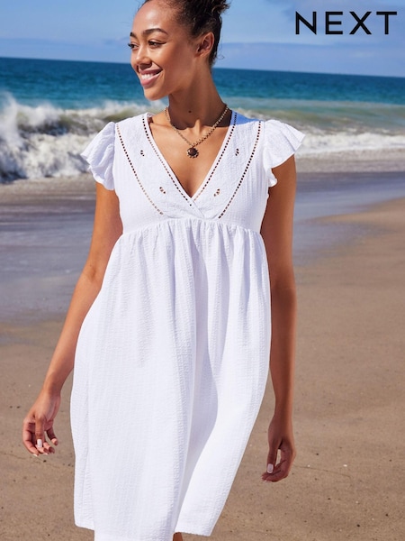 Weiß - Seersucker Beach Cover-Up Dress (U80243) | 10 €