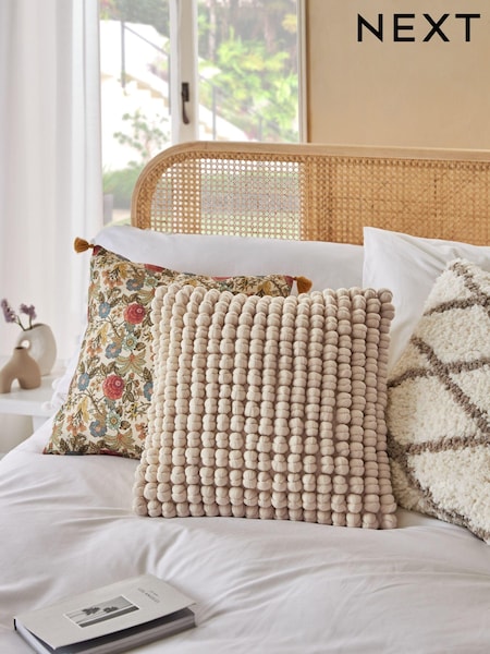 Natural 43 x 43cm Global Bobble 100% Cotton Cushion (U80313) | 68 QAR