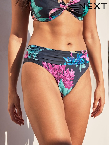 Navy Blue Floral Roll Top Bikini Bottoms (U80774) | € 2