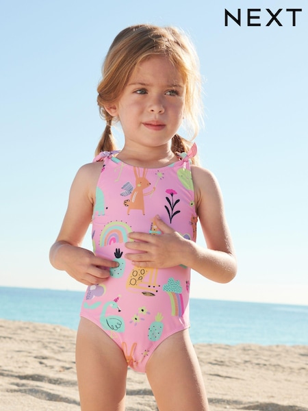 Pink Unicorn Tie Shoulder Swimsuit (3mths-7yrs) (U80811) | €7 - €8