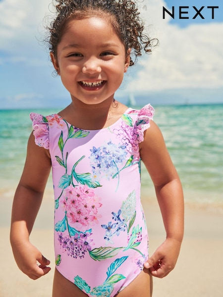 Blassrosa/Blumenmuster - Frill Sleeved Swimsuit (3mths-12yrs) (U80813) | 3 € - 4 €