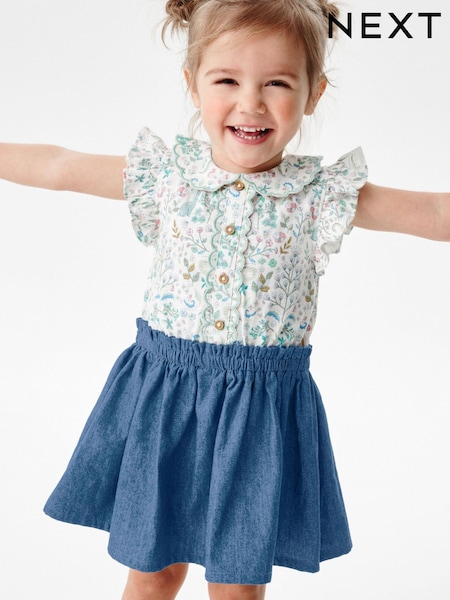 Cream Short Sleeve Denim Skirt Dress (3mths-7yrs) (U80842) | €18 - €23