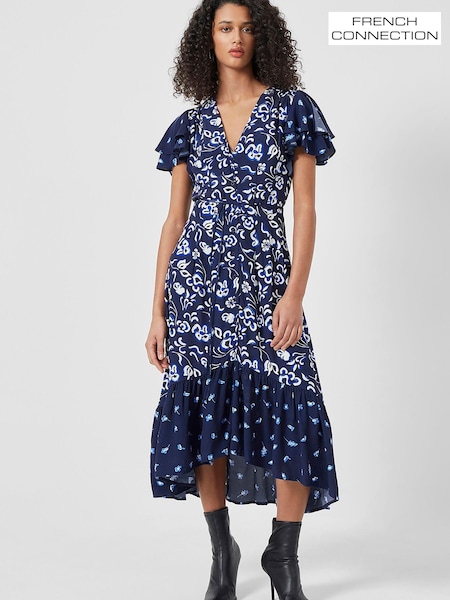 French Connection Blue Bhelle Mix Recycled Delphine Midi Dress (U80940) | €49