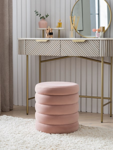 Soft Velvet Blush Pink Ribbed Storage Stool (U81318) | €90