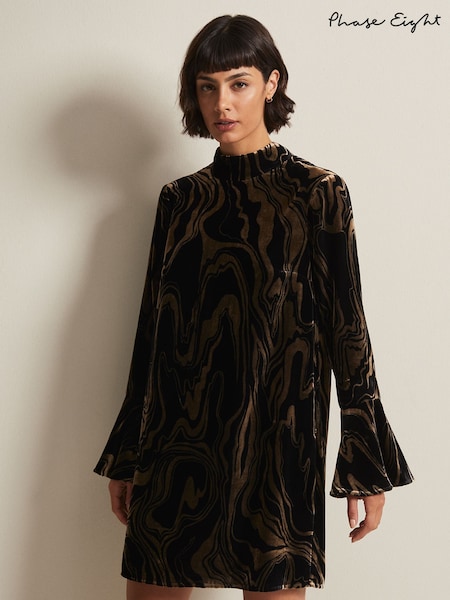 Phase Eight Rayna Velvet Swirl Mini Black Dress (U81443) | €50