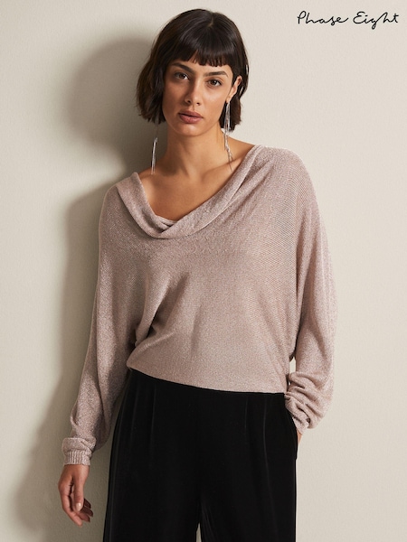 Phase Eight Natural Malti Metallic Cowl Neck Knit Jumper (U81477) | €50