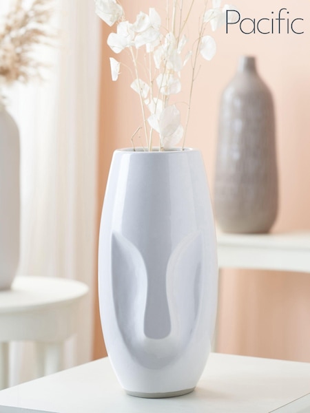 Pacific Visage White Face Design Stoneware Table Vase (U81526) | €68