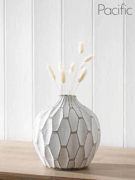 Pacific White Gaudi Stoneware Geometric Stone Vase (U81529) | €81