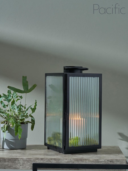 Pacific Set of 2 Black Metal And Ribbed Glass Lanterns (U81532) | €272