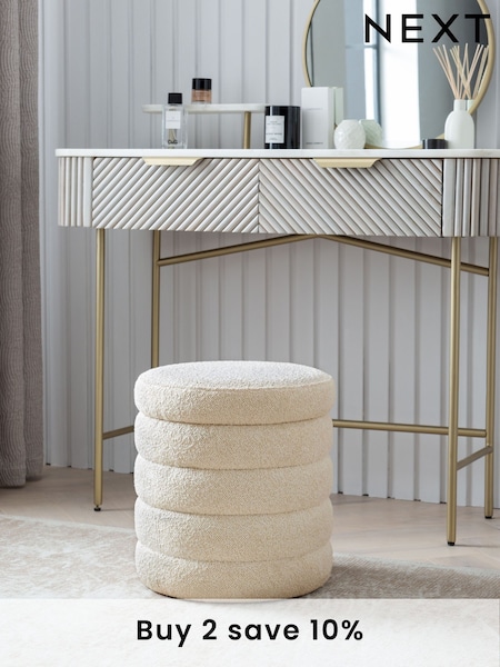Casual Boucle Oyster Natural Ribbed Storage Stool (U82127) | €95