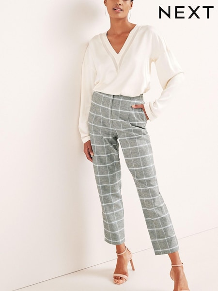 Grey Check Taper Leg Trousers With Linen (U82173) | €18