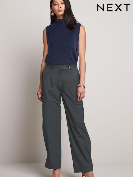 Anthrazitgrau - Cargo Utility Pocket Cotton Straight Leg Trousers (U82190) | 30 €