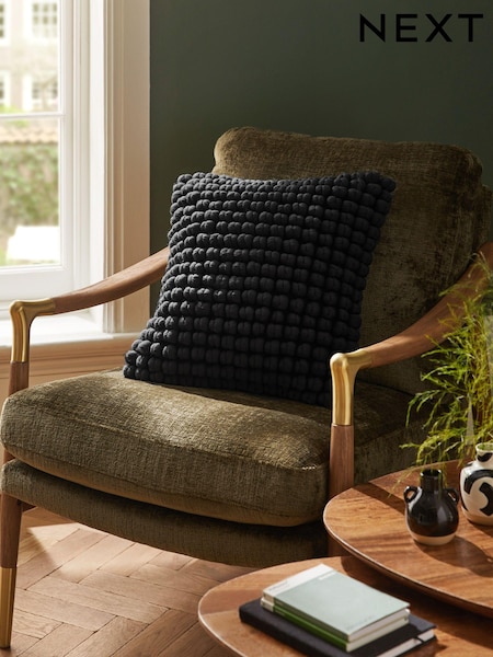 Black 43 x 43cm Global Bobble 100% Cotton Cushion (U82953) | AED65