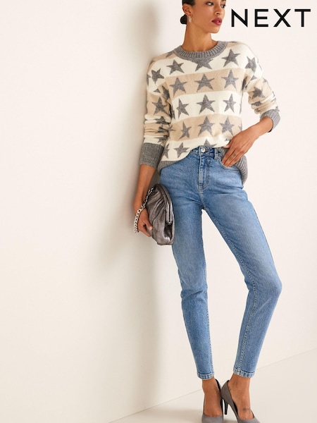 Mid Blue Comfort Stretch Mom Jeans (U83108) | €17