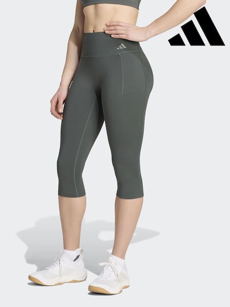 Grey - Adidas Optime Workout Contour Capri Leggings