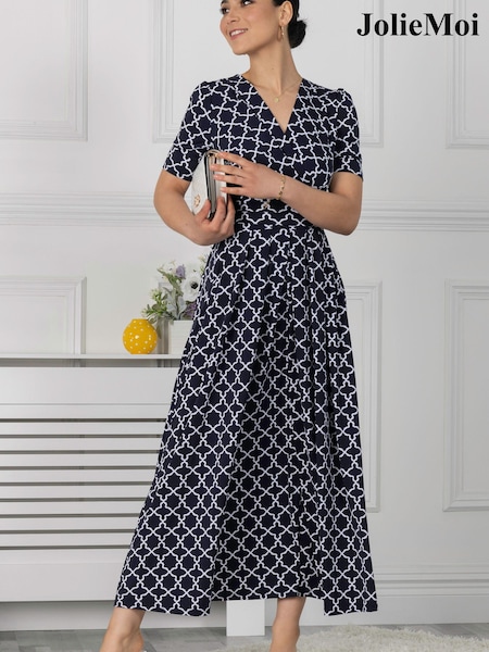 Marineblau/blau - Jolie Moi – Kiera – Maxikleid mit Wickeldesign vorn (U83599) | 26 €