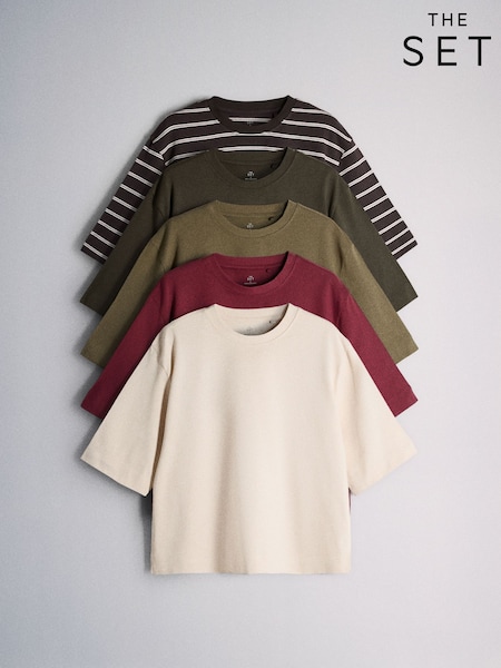 Khaki/Green/Brown/Neutral - The Set 5 Pack Heavyweight Relaxed Short Sleeve T-shirts