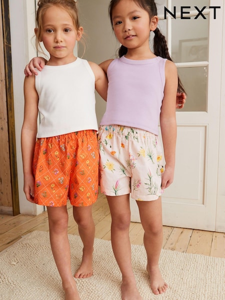 Violet/Orange Floral - Short de pyjama en jersey avec bas de gilet croisé 2 Pack (3-16ans) (U83822) | € 16 - € 23