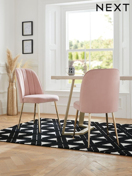 Set of 2 Soft Velvet Blush Pink Gold Effect Leg Dining Chairs (U83825) | €320