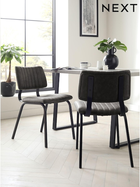 Set of 2 Monza Faux Leather Dark Grey Aiden Black Leg Dining Chairs (U84039) | €315