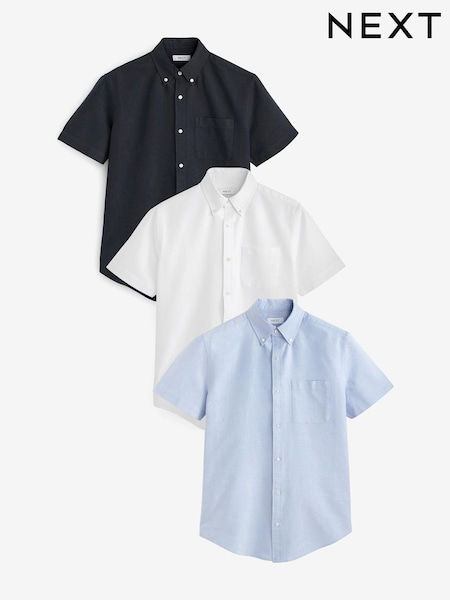 White/Blue/Navy 3 Pack 100% Cotton Short Sleeve Oxford Shirt 3 Pack (U84079) | €65